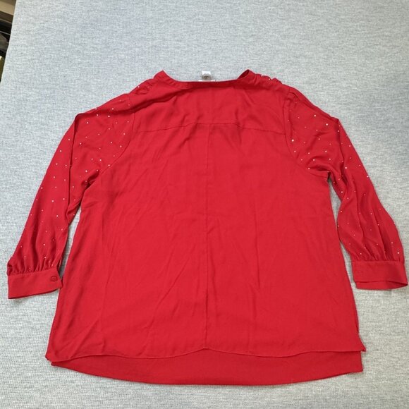 Catherines Womens Red Silver Studs 2 Pcs Top Peep Sleeves Inner Tank Size 18/20W - Picture 6 of 16